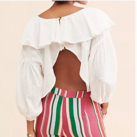 Free People Revolve Zuri Open Back Ruffle Blouse in Ivory - Picture 8 of 12